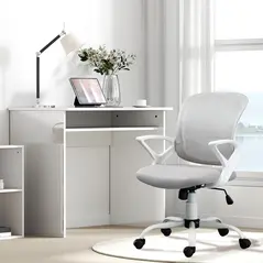 Vinsetto Home Office Chair and Computer Desk Set, Mesh Chair with Swivel Wheels, Study Desk with Storage Shelf, High Gloss White and Grey - 8
