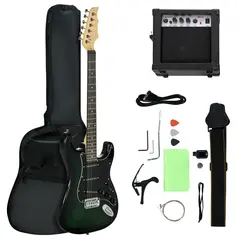 SPORTNOW Six-String Electric Guitar, with 15W Amplifier, Digital Turner, Picks, Shoulder Strap, Case Bag - Dark Green - 1