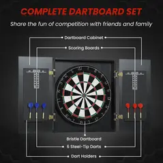 SPORTNOW Bristle Dartboard with Cabinet, 6 Steel Tip Darts, Cabinet - 4