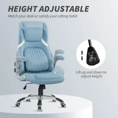 Vinsetto Linen-Look Office Chair, with Adjustable Height and Tension - Blue - 4