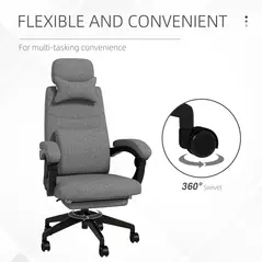 Vinsetto Linen-Look Office Chair, with 160° Reclining Back and Footrest - Dark Grey - 7