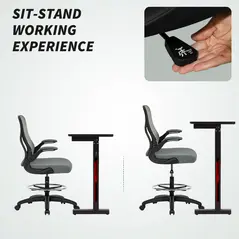 Vinsetto Drafting Chair, Ergonomic Tall Office Chair with Flip-up Armrests, Mesh Back, Lumbar Support, Adjustable Height and Foot Ring, Swivel Wheels, for Standing Desk, Charcoal Grey - 5