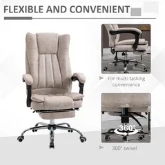 Vinsetto Home Office Chair Microfibre Desk Chair with Reclining Function Armrests Swivel Wheels Footrest Beige - 5