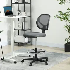 Vinsetto Ergonomic Mesh Standing Desk Chair with Adjustable Footrest Ring and Seat Height Charcoal Grey - 2