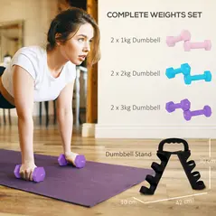 SPORTNOW Dumbbells Set with Storage Rack, 2 x 1kg, 2 x 2kg, 2 x 3kg, Pink - 4