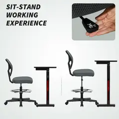 Vinsetto Ergonomic Mesh Standing Desk Chair with Adjustable Footrest Ring and Seat Height Charcoal Grey - 5