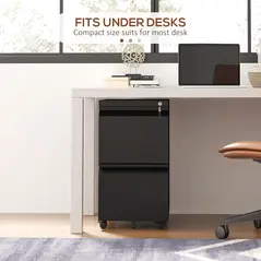 Vinsetto 2-Drawer Mobile Filing Cabinet, Steel Lockable File Cabinet for Letter, A4 and Legal Size, Pre-Assembled Body, Black - 8