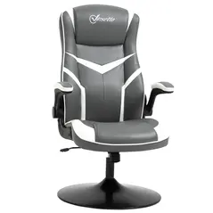 Vinsetto Gaming Chair Ergonomic Computer Chair with Adjustable Height Pedestal Base, Home Office Desk Chair PVC Leather Exclusive Swivel Chair Grey - 1