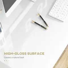 Vinsetto Home Office Chair and Computer Desk Set, Mesh Chair with Swivel Wheels, Study Desk with Storage Shelf, High Gloss White and Grey - 5