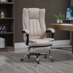 Vinsetto Home Office Chair Microfibre Desk Chair with Reclining Function Armrests Swivel Wheels Footrest Beige - 2