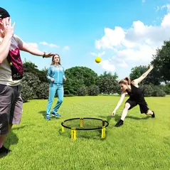 SPORTNOW Spike Game Set, Mini Beach Games Set with Net, 3 Balls and Ball Pump, Portable with Carrying Bag for Outdoor Team Sports, Yellow - 2