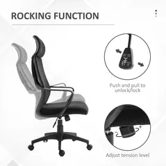 Vinsetto Ergonomic Office Chair, High Back Computer Chair, Mesh Desk Chair with Lumbar Support, Headrest, Wheel, Adjustable Height, Black - 5