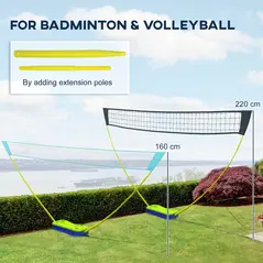 SPORTNOW Portable Badminton Net Set w/ Volleyball Net, Rackets, Shuttlecocks - 4