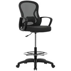 Vinsetto Drafting Chair with Adjustable Footrest, Ergonomic Mesh Office Chair with Lumbar Support, Adjustable Height for Standing Desk, Black - 1