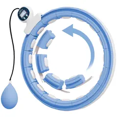 SPORTNOW Smart Weighted Hula Hoop, Massage Hula Ring w/ 16 Detachable Knots, 360° Auto-Rotating Ball, Digital Counter Light Blue - 1