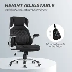 Vinsetto Linen-Look Office Chair, with Adjustable Height and Tension - Black - 4