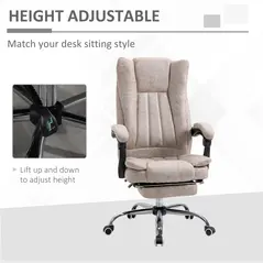 Vinsetto Home Office Chair Microfibre Desk Chair with Reclining Function Armrests Swivel Wheels Footrest Beige - 3