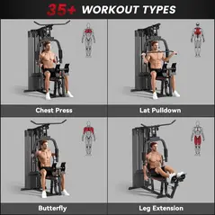 SPORTNOW Weights Machine, Multi Gym with 45kg Weight Stack, Compact Home Gym Leg Press Machine for Full Body Training - 4