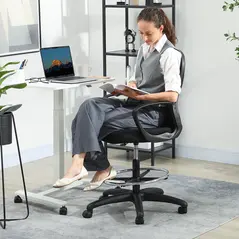 Vinsetto Drafting Chair with Adjustable Footrest, Ergonomic Mesh Office Chair with Lumbar Support, Adjustable Height for Standing Desk, Black - 9
