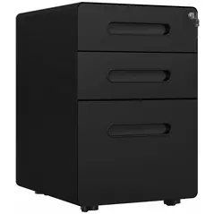 Vinsetto Lockable File Cabinet with 3 Drawers, Vertical Office Drawer for A4, Letter, Legal Size, Anti-tilt Design, Pre-Assembled Body, Black - 1