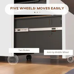 Vinsetto 3-Drawer Vertical Filing Cabinet with Pencil Tray, Lock and 5 Wheels, Steel Mobile File Cabinet, for A4, Legal and Letter Size, Pre-Assembled Body, White - 7