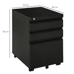 Vinsetto 3 Drawer Filling Cabinet, Mobile Metal File Cabinet with Anti-tilt Design for Letter, A4, Legal Size, Black - 3