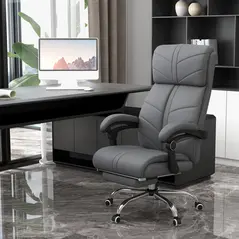 Vinsetto High Back Vibration Massage Office Chair, Heated Reclining PU Leather Computer Chair with Footrest, Grey - 2