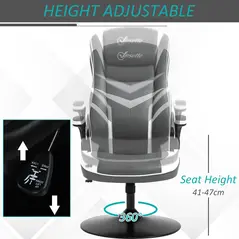 Vinsetto Gaming Chair Ergonomic Computer Chair with Adjustable Height Pedestal Base, Home Office Desk Chair PVC Leather Exclusive Swivel Chair Grey - 4