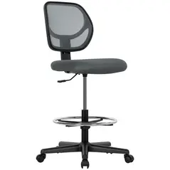 Vinsetto Ergonomic Mesh Standing Desk Chair with Adjustable Footrest Ring and Seat Height Charcoal Grey - 1