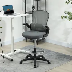 Vinsetto Drafting Chair, Ergonomic Tall Office Chair with Flip-up Armrests, Mesh Back, Lumbar Support, Adjustable Height and Foot Ring, Swivel Wheels, for Standing Desk, Charcoal Grey - 2