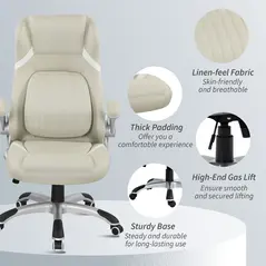 Vinsetto Linen-Look Office Chair, with Adjustable Height and Tension - Beige - 9