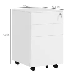 Vinsetto 3-Drawer Vertical Filing Cabinet with Pencil Tray, Lock and 5 Wheels, Steel Mobile File Cabinet, for A4, Legal and Letter Size, Pre-Assembled Body, White - 3