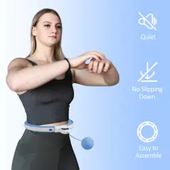 SPORTNOW Smart Weighted Hula Hoop, Massage Hula Ring w/ 16 Detachable Knots, 360° Auto-Rotating Ball, Digital Counter Light Blue - 7