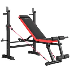 SPORTNOW Adjustable Weight Bench with Squat Rack and Dip Stand - 1