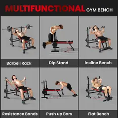 SPORTNOW Adjustable Weight Bench with Squat Rack and Dip Stand - 4