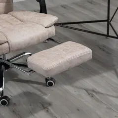 Vinsetto Home Office Chair Microfibre Desk Chair with Reclining Function Armrests Swivel Wheels Footrest Beige - 9