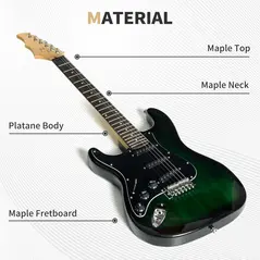 SPORTNOW Six-String Electric Guitar, with 15W Amplifier, Digital Turner, Picks, Shoulder Strap, Case Bag - Dark Green - 4