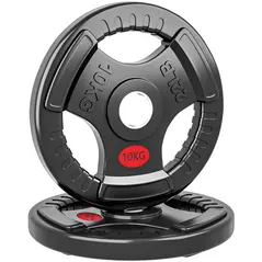 SPORTNOW Olympic Weight Plates, 2"/5cm Weight Disc Pair with Tri-Grips, 2 x 10kg Dumbbell Plates for Weightlifting and Strength Training Home Gym Fitness Workout, Black - 1