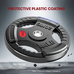 SPORTNOW Olympic Weight Plate, 2"/5cm Weight Disc with Tri-Grips, 20kg Dumbbell Plate for Weightlifting and Strength Training Home Gym Fitness Workout, Black - 6