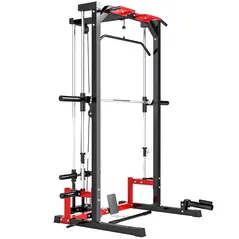 SPORTNOW Cable Crossover Machine, Multi-Function Power Rack with Pull Up Bar, Lat Pull Down System, Squat Rack, Barbell Bar - 1