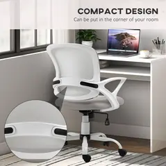 Vinsetto Home Office Chair and Computer Desk Set, Mesh Chair with Swivel Wheels, Study Desk with Storage Shelf, High Gloss White and Grey - 6