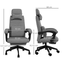 Vinsetto Linen-Look Office Chair, with 160° Reclining Back and Footrest - Dark Grey - 3