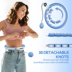 SPORTNOW Smart Weighted Hula Hoop, Massage Hula Ring w/ 16 Detachable Knots, 360° Auto-Rotating Ball, Digital Counter Light Blue - 5