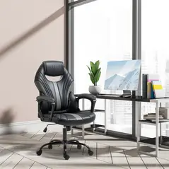 Vinsetto Computer Gaming Chair, Desk Chair with Breathable PU Leather Back and Seat, Soft Padded Armrests and Rolling Wheels for Adults and Gamers, Black - 2