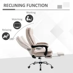 Vinsetto Home Office Chair Microfibre Desk Chair with Reclining Function Armrests Swivel Wheels Footrest Beige - 4