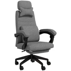 Vinsetto Linen-Look Office Chair, with 160° Reclining Back and Footrest - Dark Grey - 1
