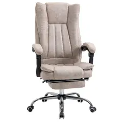 Vinsetto Home Office Chair Microfibre Desk Chair with Reclining Function Armrests Swivel Wheels Footrest Beige - 1