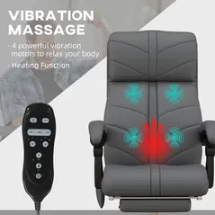 Vinsetto High Back Vibration Massage Office Chair, Heated Reclining PU Leather Computer Chair with Footrest, Grey - 4