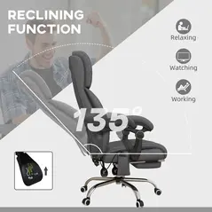 Vinsetto High Back Vibration Massage Office Chair, Heated Reclining PU Leather Computer Chair with Footrest, Grey - 6