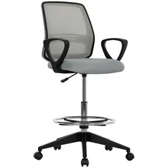 Vinsetto 100-120cm Draughtsman Office Chair, with Footrest - Light Grey - 1